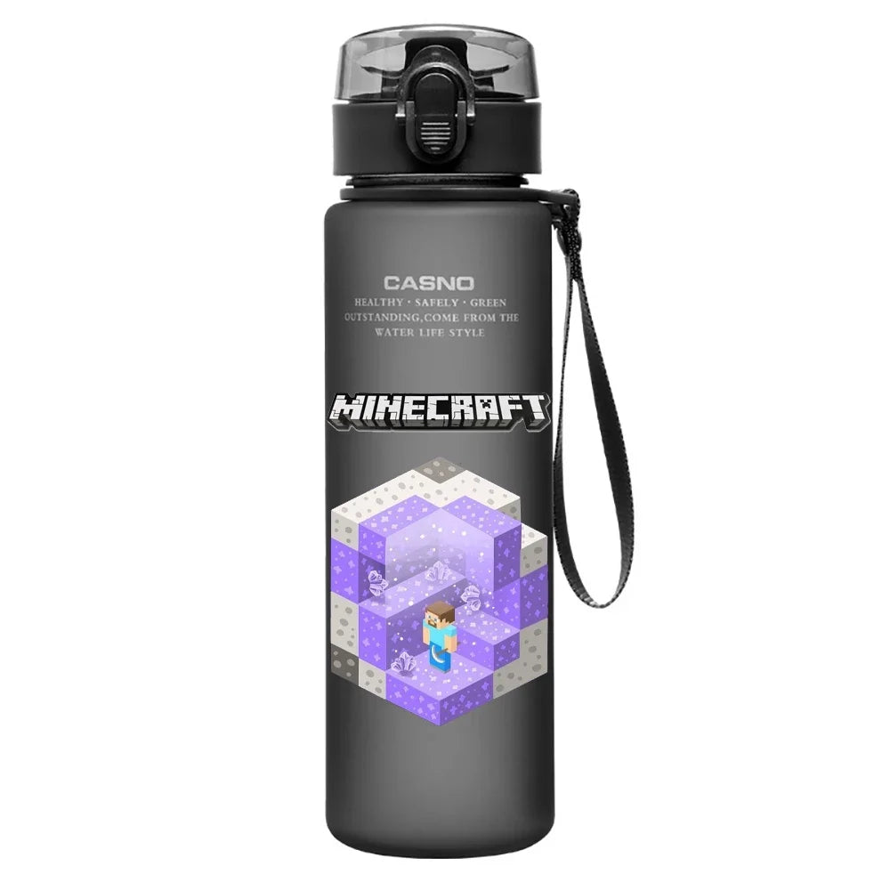 560ML Game Minecraft Pixel Style Water Cup Drinking Outdoor Steve Water Bottle Children Portable Plastic Cartoon Large Capacity