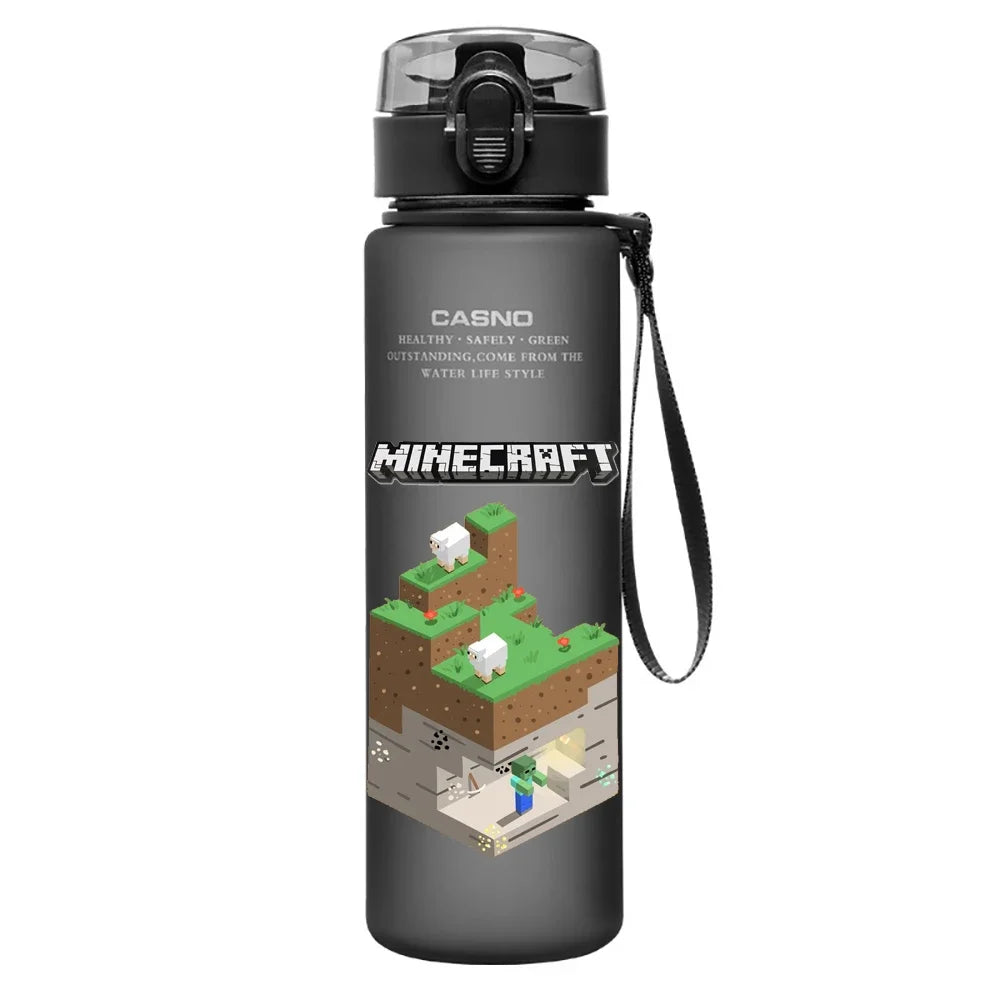 560ML Game Minecraft Pixel Style Water Cup Drinking Outdoor Steve Water Bottle Children Portable Plastic Cartoon Large Capacity